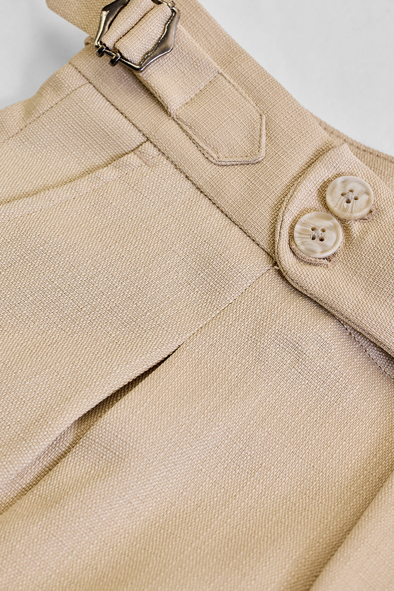 Beige Slim Fit Stretch Trousers