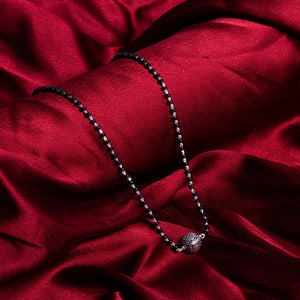 Original Black Beads Mangal Sutra with Silver Circular Pendant for Women