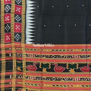 Black Double Border Pasapali Khandua Silk Saree with Tribal Anchal