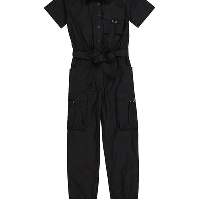 Girls Tie Waist Belted Strappy Cargo Jumpsuit