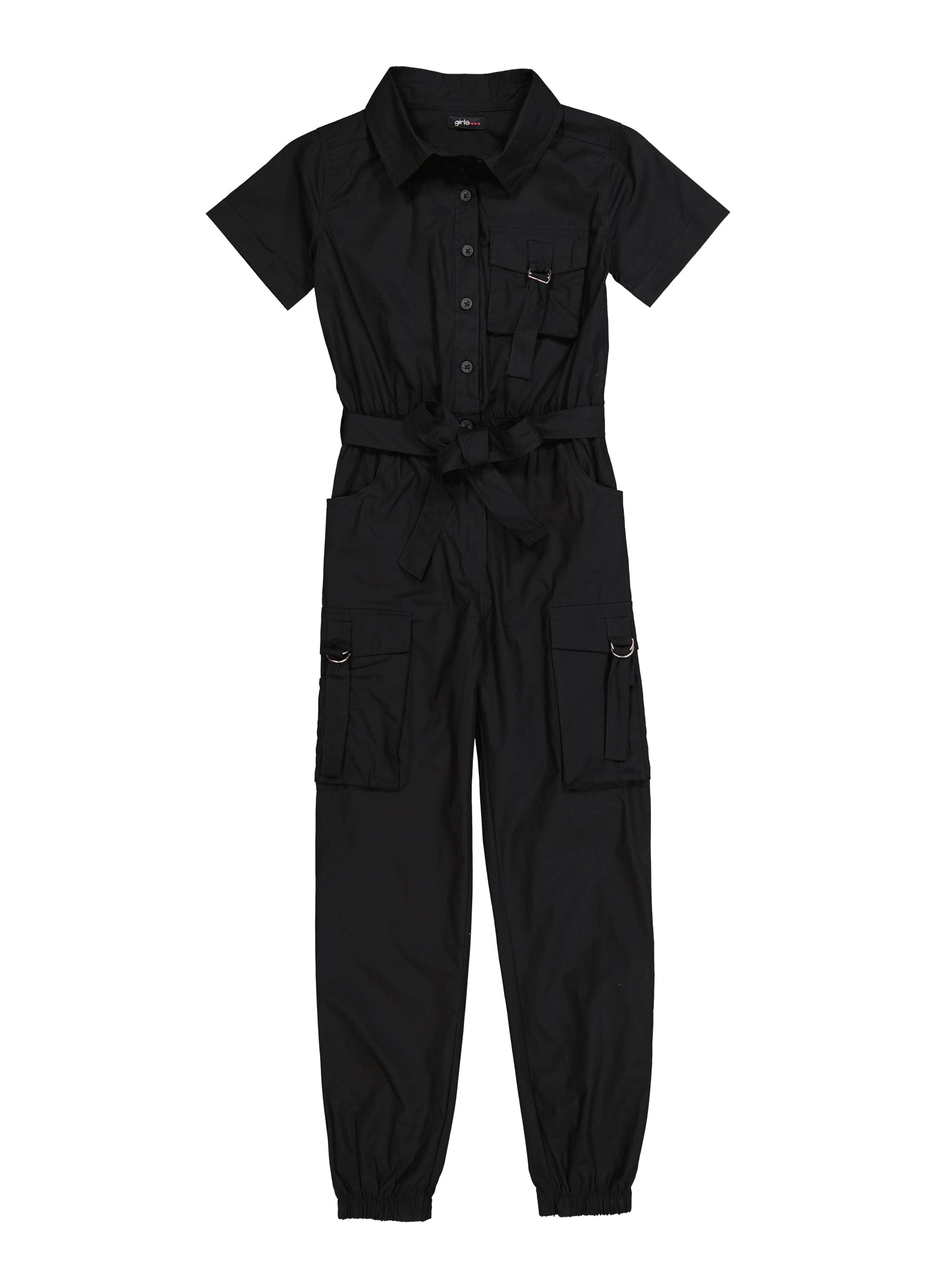 Girls Tie Waist Belted Strappy Cargo Jumpsuit