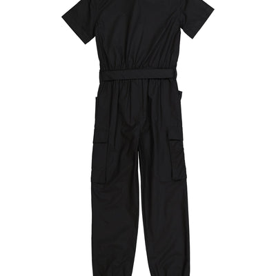 Girls Tie Waist Belted Strappy Cargo Jumpsuit