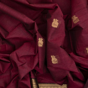 Burgundy Handloom Kanchi Cotton Saree With Horse Buttas
