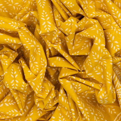 Mustard Woven Jaipur Cotton Saree With White Printed Floral Motifs