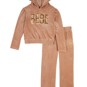 Girls Bebe Velour Sequin Pullover Hoodie and Pants