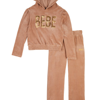 Girls Bebe Velour Sequin Pullover Hoodie and Pants