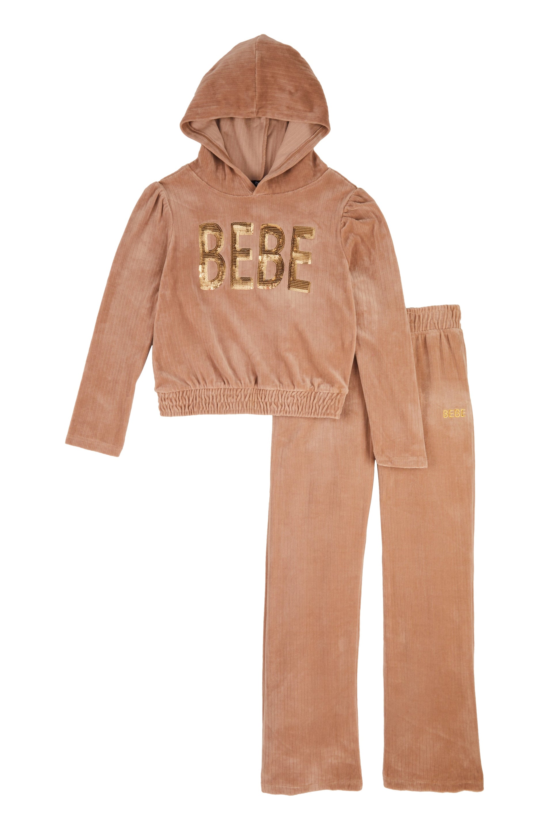 Girls Bebe Velour Sequin Pullover Hoodie and Pants