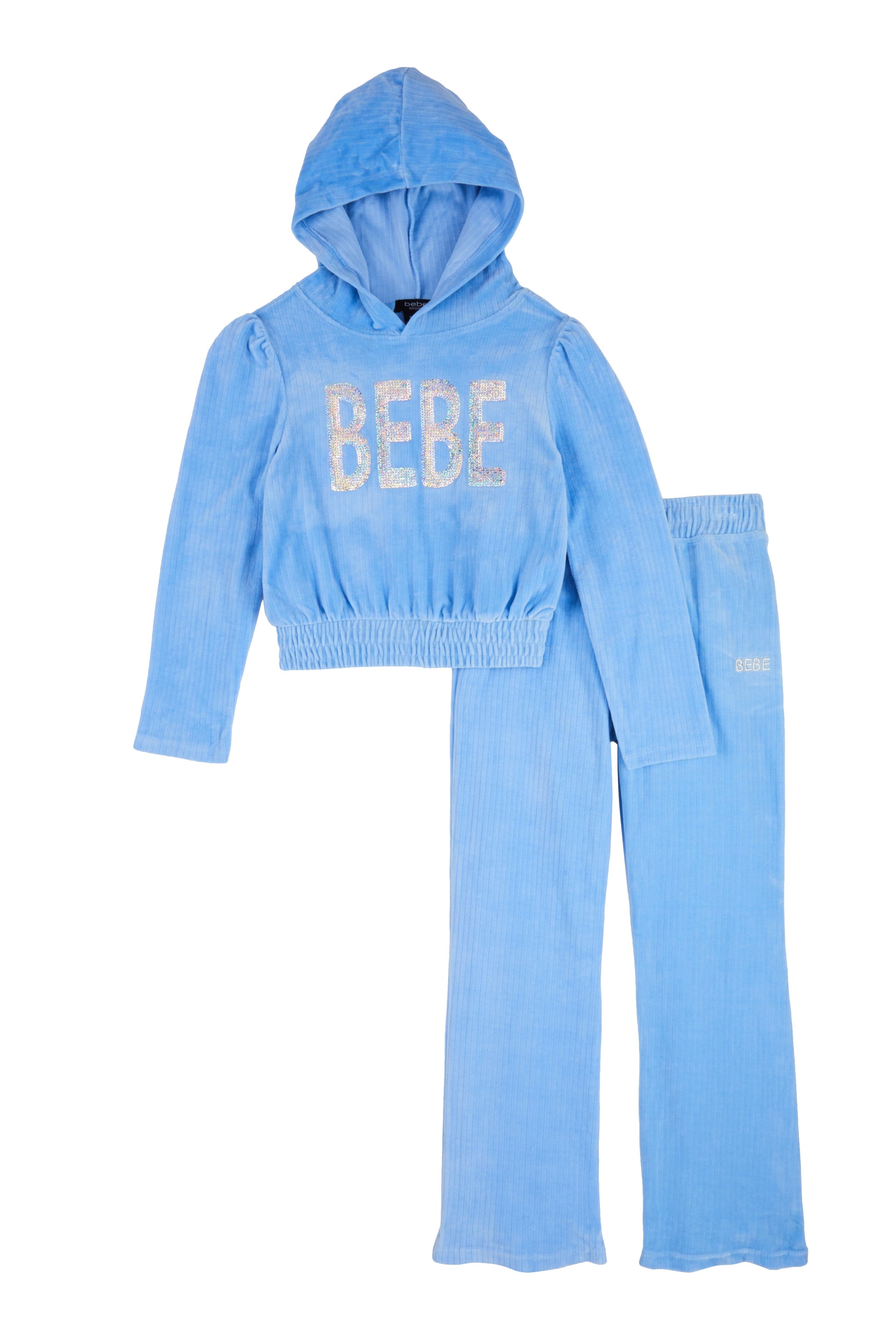 Girls Bebe Velour Sequin Pullover Hoodie and Pants