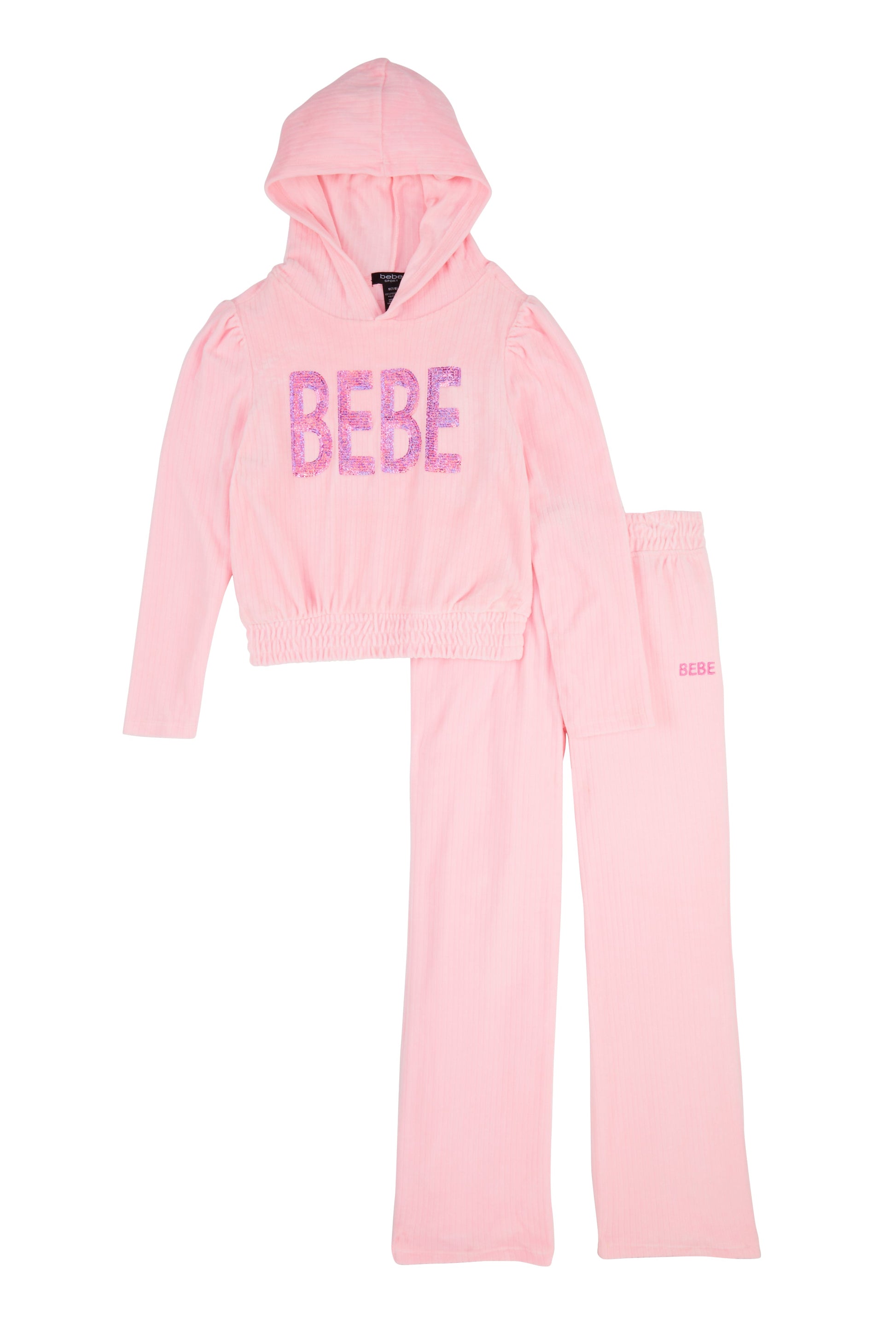 Girls Bebe Velour Sequin Pullover Hoodie and Pants