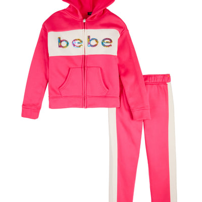 Girls Bebe Sequin Logo Zip Front Hoodie and Joggers