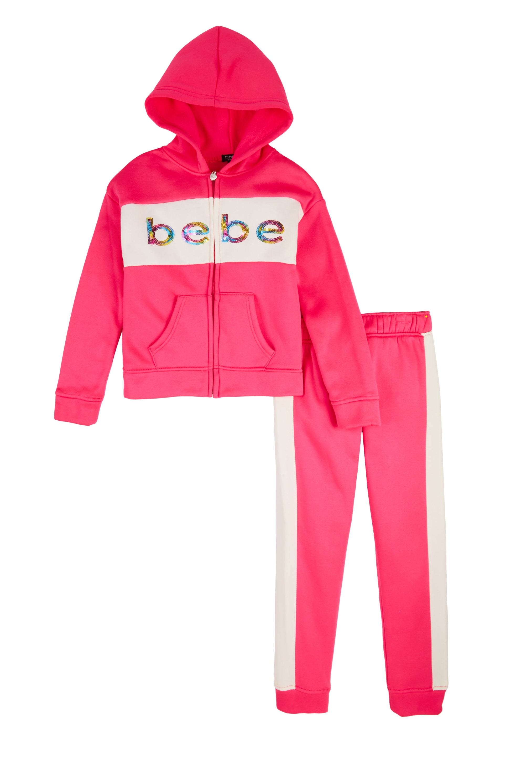 Girls Bebe Sequin Logo Zip Front Hoodie and Joggers