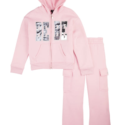 Girls Bebe Zip Front Hoodie and Cargo Sweatpants
