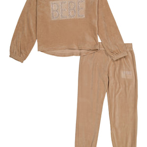 Girls Velour Bebe Rhinestone Top and Joggers