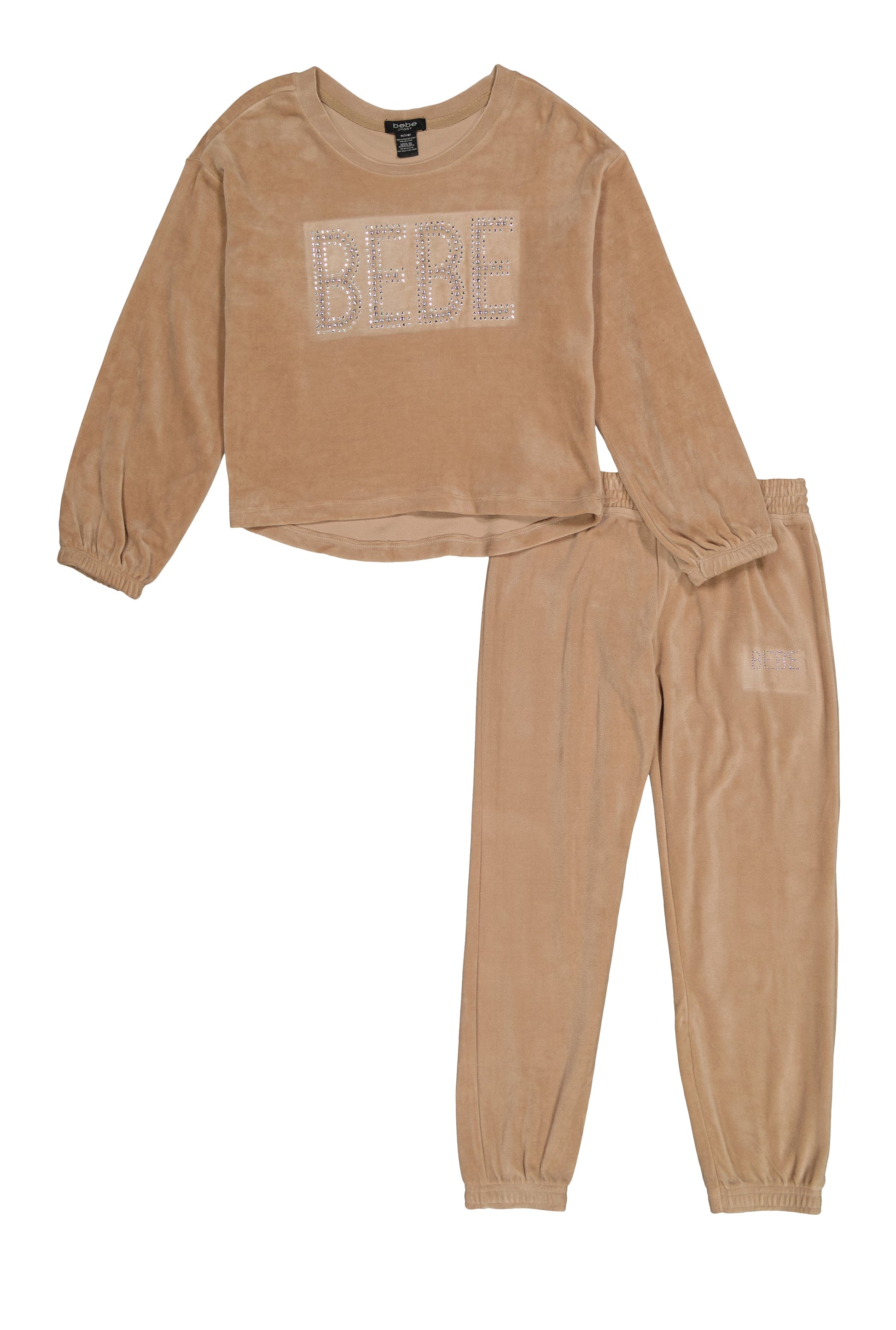 Girls Velour Bebe Rhinestone Top and Joggers
