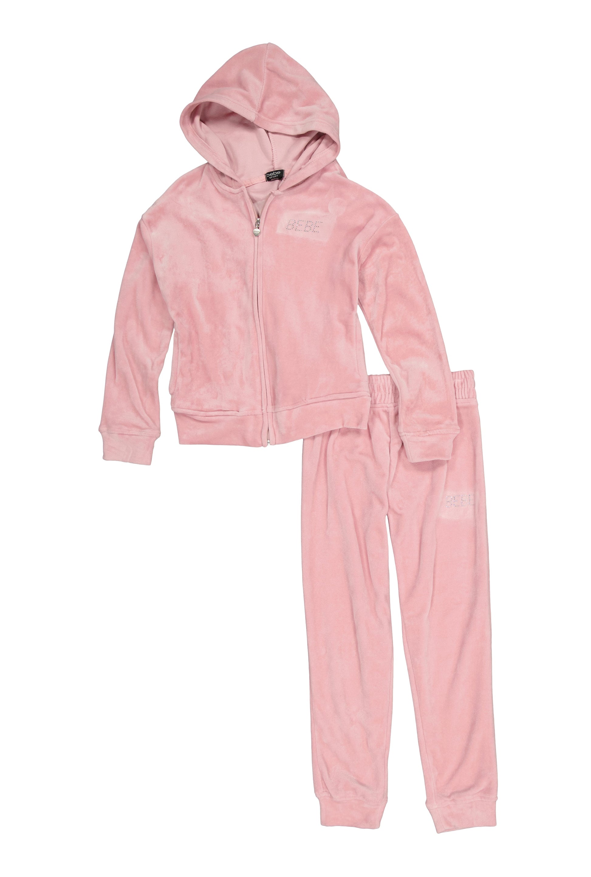 Girls Bebe Rhinestone Logo Zip Front Hoodie and Joggers