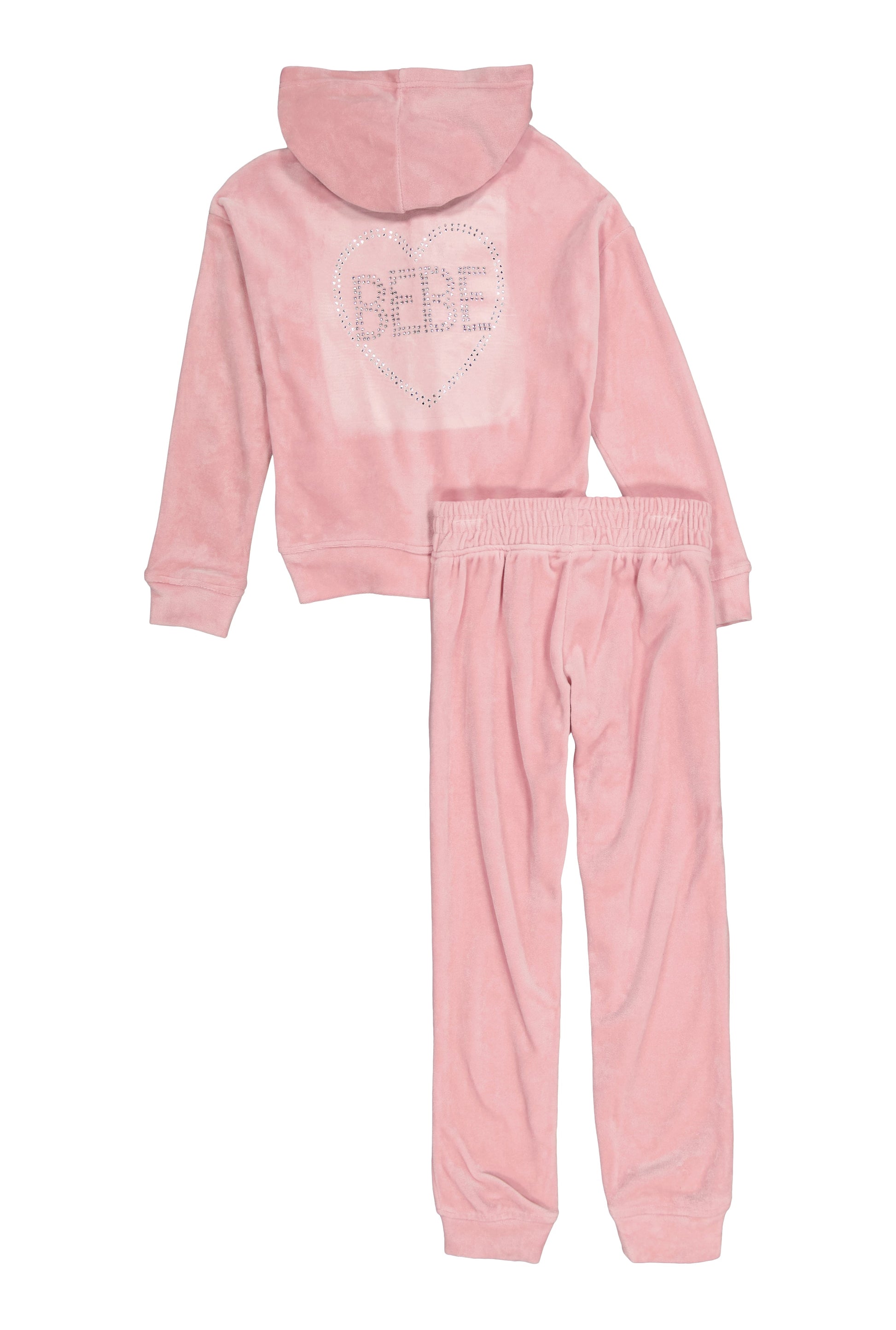 Girls Bebe Rhinestone Logo Zip Front Hoodie and Joggers