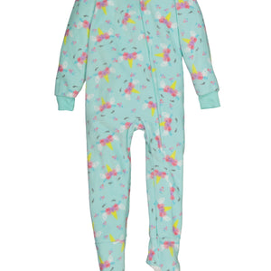 Girls Fleece Unicorn Floral Print Footed Pajamas