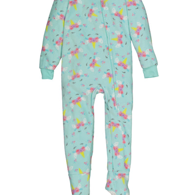 Girls Fleece Unicorn Floral Print Footed Pajamas