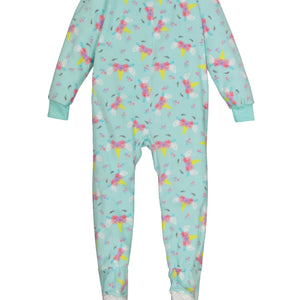 Girls Fleece Unicorn Floral Print Footed Pajamas