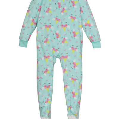 Girls Fleece Unicorn Floral Print Footed Pajamas