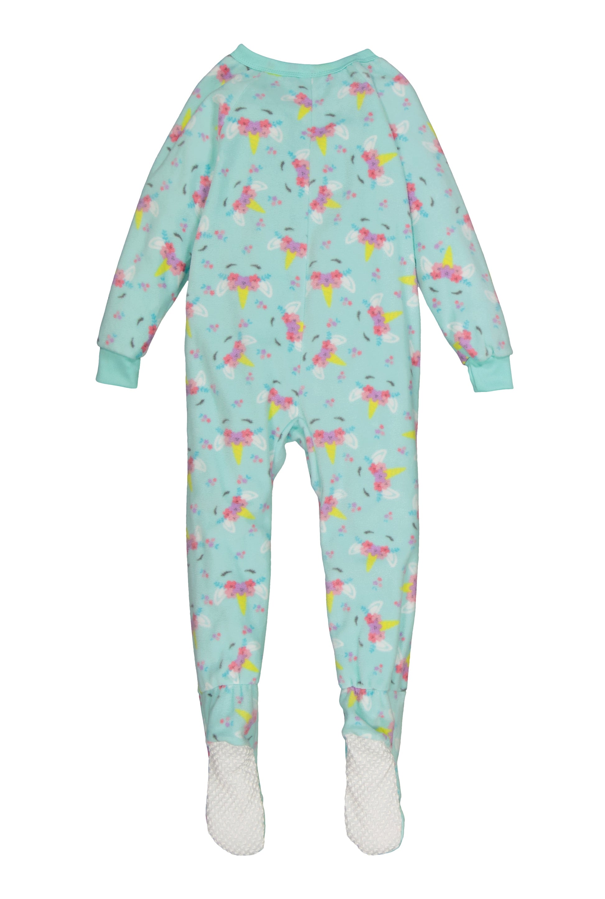 Girls Fleece Unicorn Floral Print Footed Pajamas