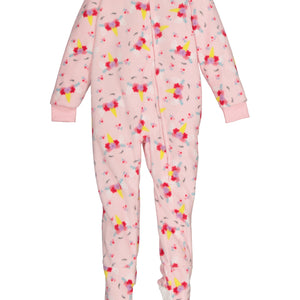 Girls Fleece Unicorn Floral Print Footed Pajamas