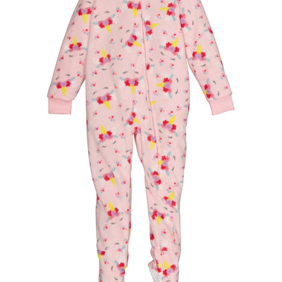 Girls Fleece Unicorn Floral Print Footed Pajamas