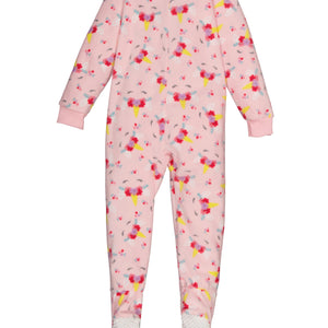 Girls Fleece Unicorn Floral Print Footed Pajamas