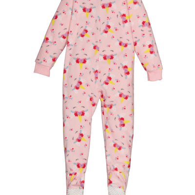 Girls Fleece Unicorn Floral Print Footed Pajamas