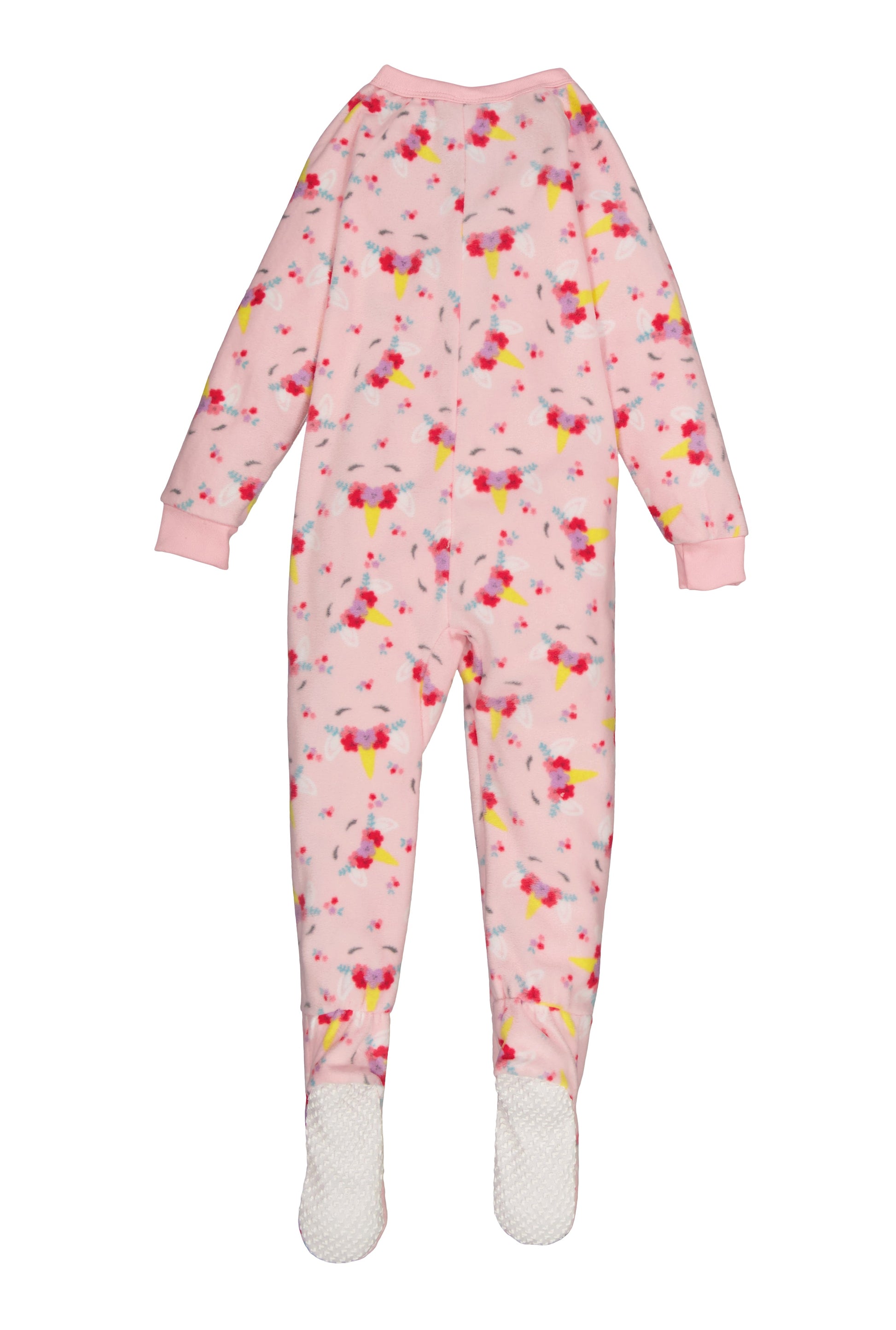 Girls Fleece Unicorn Floral Print Footed Pajamas