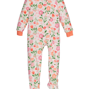 Girls Floral Print Footed Pajamas