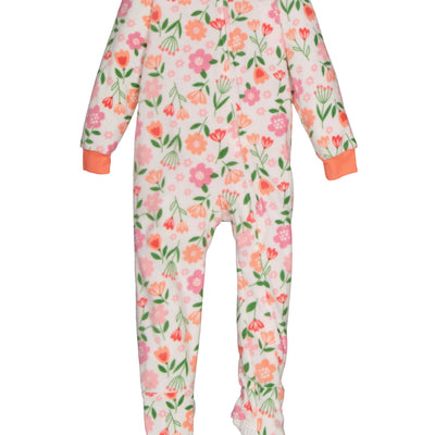 Girls Floral Print Footed Pajamas