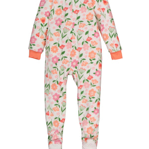 Girls Floral Print Footed Pajamas