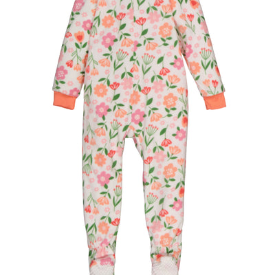Girls Floral Print Footed Pajamas
