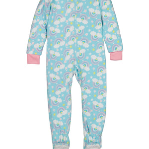 Girls Fleece Rainbow Print Footed Pajamas