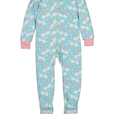 Girls Fleece Rainbow Print Footed Pajamas
