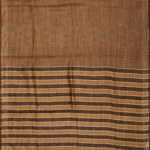 Brown Handloom Linen Saree With Striped Pallu