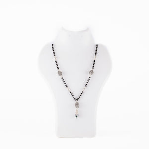 Black Beads Mangal Sutra with 3 Dangling Beaded Silver Pendants for Women