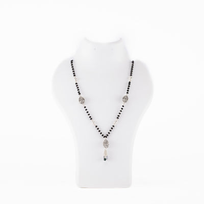 Black Beads Mangal Sutra with 3 Dangling Beaded Silver Pendants for Women