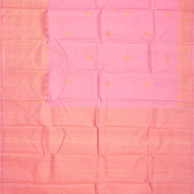 Bubblegum Pink Handloom Kanchipuram Silk Saree With Coin Buttas