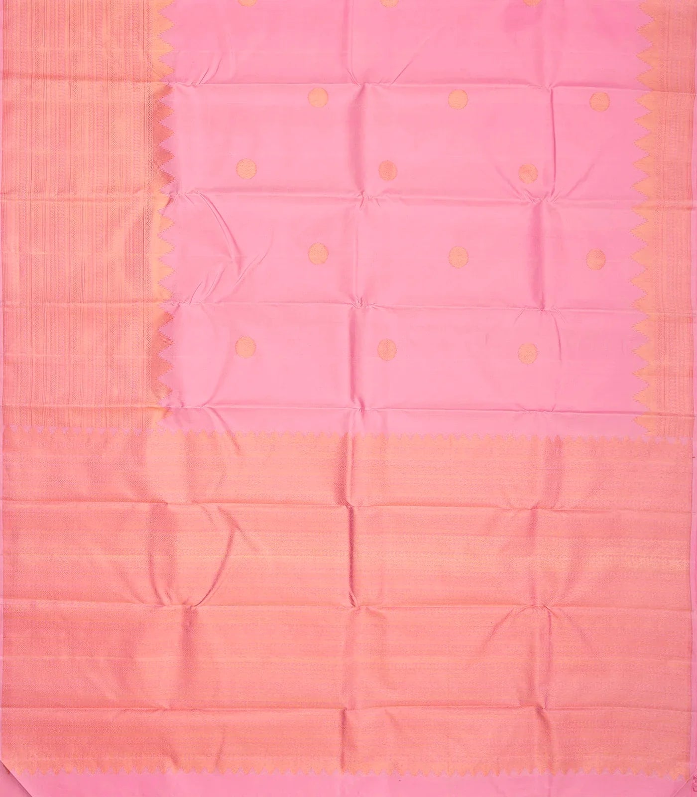 Bubblegum Pink Handloom Kanchipuram Silk Saree With Coin Buttas