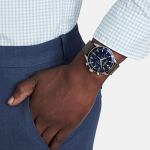 Calendoplan S Heritage Series Men Quartz Blue Dial Chronograph Leather Watch 3650061
