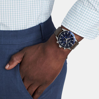 Calendoplan S Heritage Series Men Quartz Blue Dial Chronograph Leather Watch 3650061