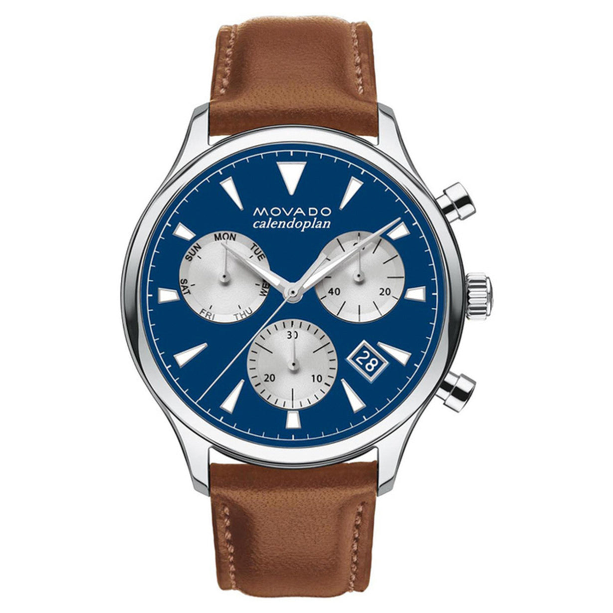 Movado Calendoplan Blue Dial & Brown Leather Strap Watch for Men