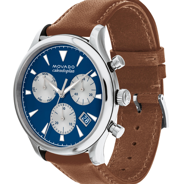Movado Calendoplan Blue Dial & Brown Leather Strap Watch for Men