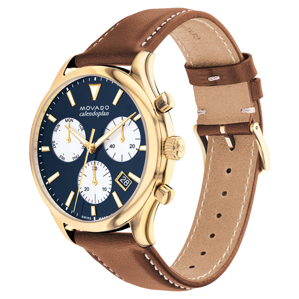 Movado Calendoplan Navy Dial & Brown Leather Strap Watch for Men