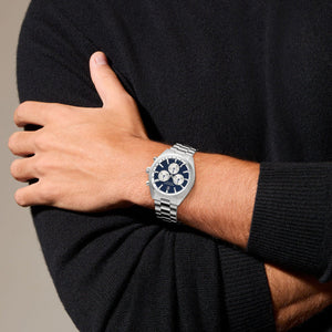 Datron Men Quartz Navy Blue Dial Chronograph Stainless Steel Watch 3650179