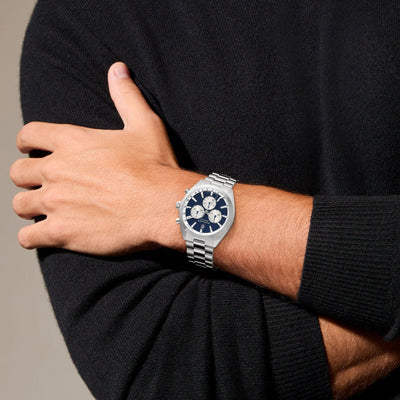 Datron Men Quartz Navy Blue Dial Chronograph Stainless Steel Watch 3650179