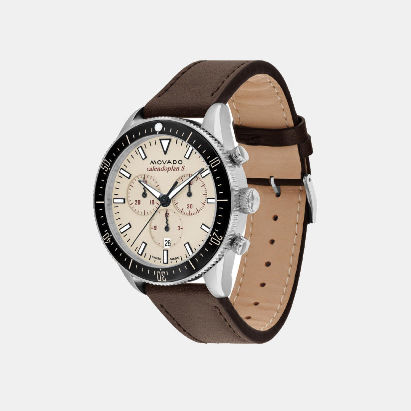 Calendoplan S Men Quartz Sand Dial Chronograph Leather Watch 3650205