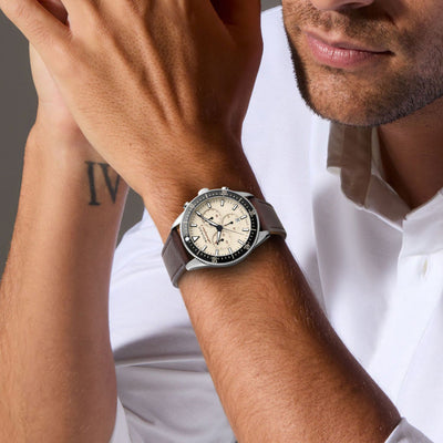 Calendoplan S Men Quartz Sand Dial Chronograph Leather Watch 3650205